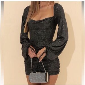 Lucy in the Sky Glitter Mini Corset Dress in black
